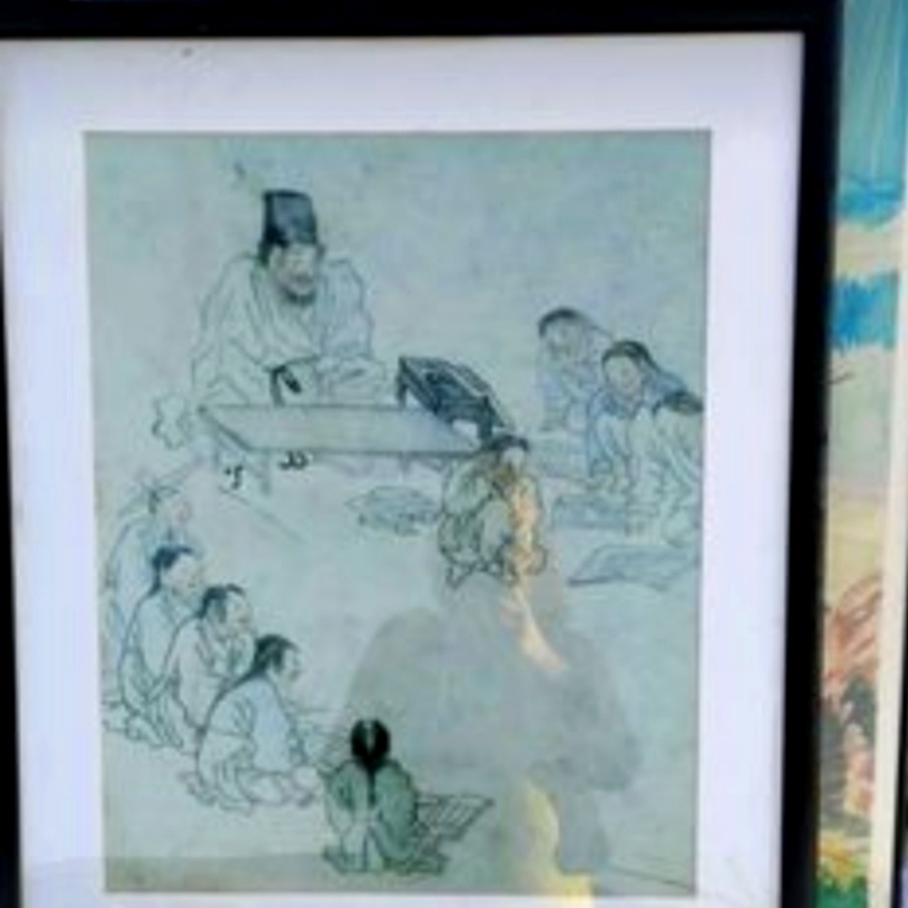 Poster reproduction of .A school class. Painting by Danwon (Kim Hongdo